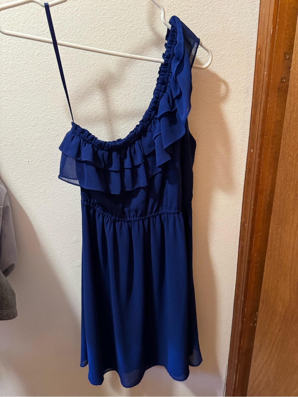 One-Shoulder Ruffle Mini Dress in Royal Blue